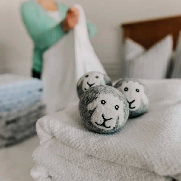 Smiling Sheep Hand-Felted Dryer Balls, Set of 3