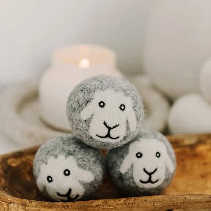 Smiling Sheep Hand-Felted Dryer Balls, Set of 3